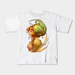 Garden Girl With A Snail Inspired Fantasy Headwear Art Nouveau Illustration Kids T-Shirt